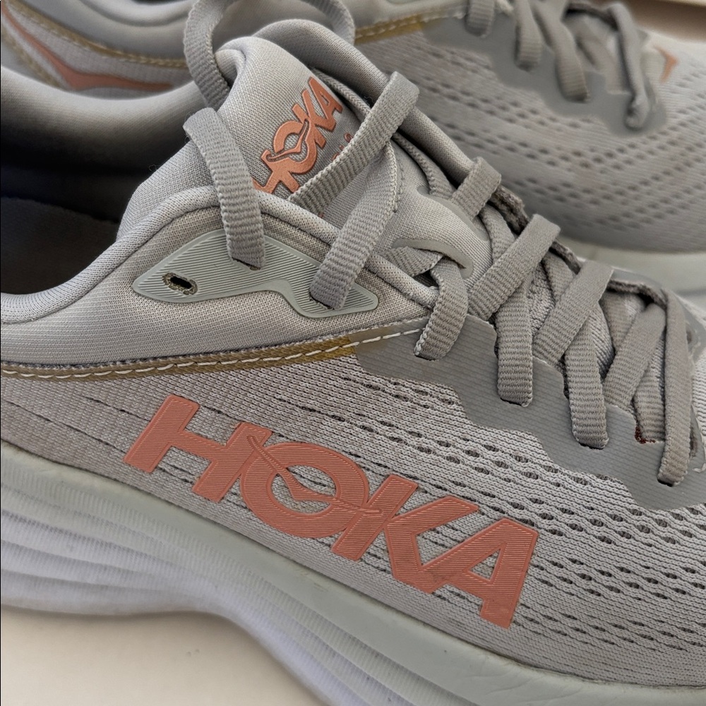 Hoka One‎ One Bondi 8 Gray Pink Running Walking Sneakers Shoes Women’s Size 8.5